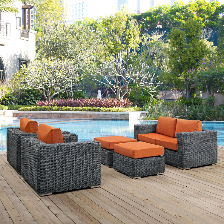 Summon 5 Piece Outdoor Patio Sunbrella® Sectional Set - Canvas Tuscan