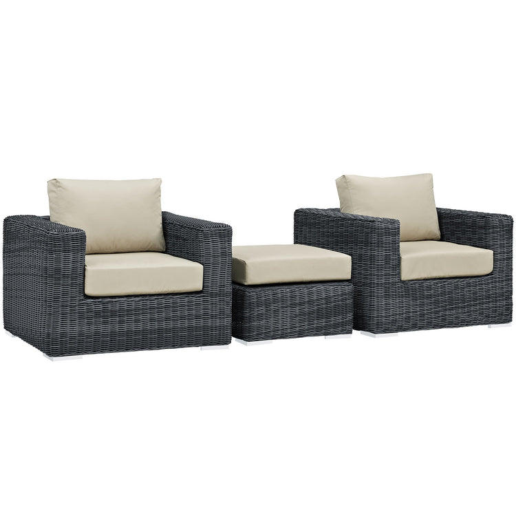 Summon 3 Piece Outdoor Patio Sunbrella® Sectional Set - Canvas Antique Beige