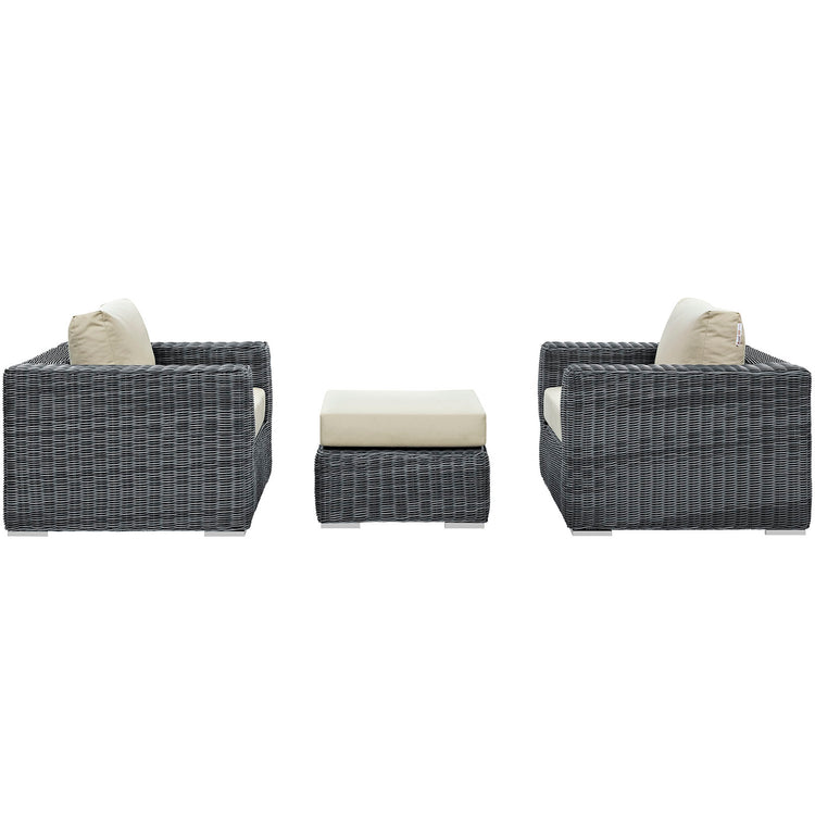 Summon 3 Piece Outdoor Patio Sunbrella® Sectional Set - Canvas Antique Beige