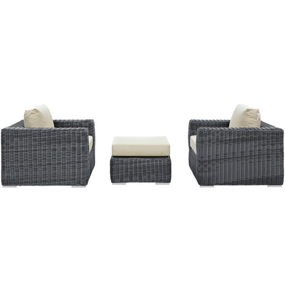 Summon 3 Piece Outdoor Patio Sunbrella® Sectional Set - Canvas Antique Beige