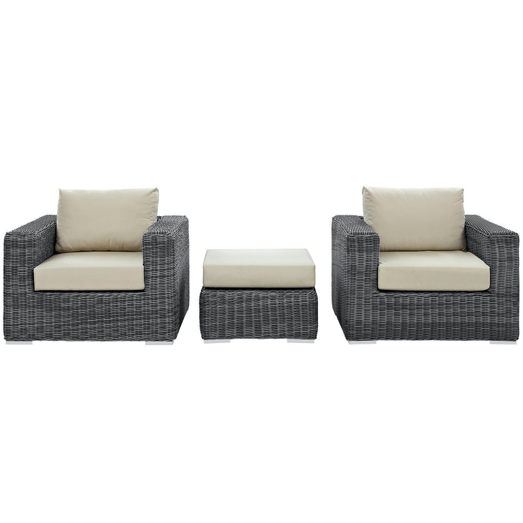 Summon 3 Piece Outdoor Patio Sunbrella® Sectional Set - Canvas Antique Beige