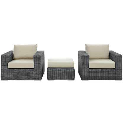Summon 3 Piece Outdoor Patio Sunbrella® Sectional Set - Canvas Antique Beige