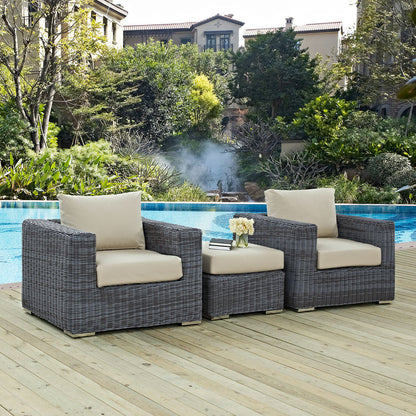 Summon 3 Piece Outdoor Patio Sunbrella® Sectional Set - Canvas Antique Beige