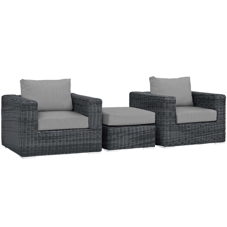 Summon 3 Piece Outdoor Patio Sunbrella® Sectional Set - Canvas Gray
