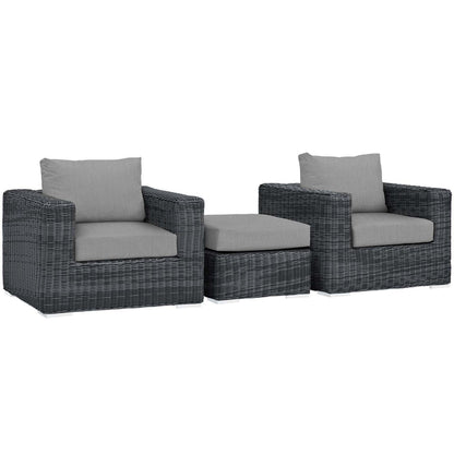 Summon 3 Piece Outdoor Patio Sunbrella® Sectional Set - Canvas Gray