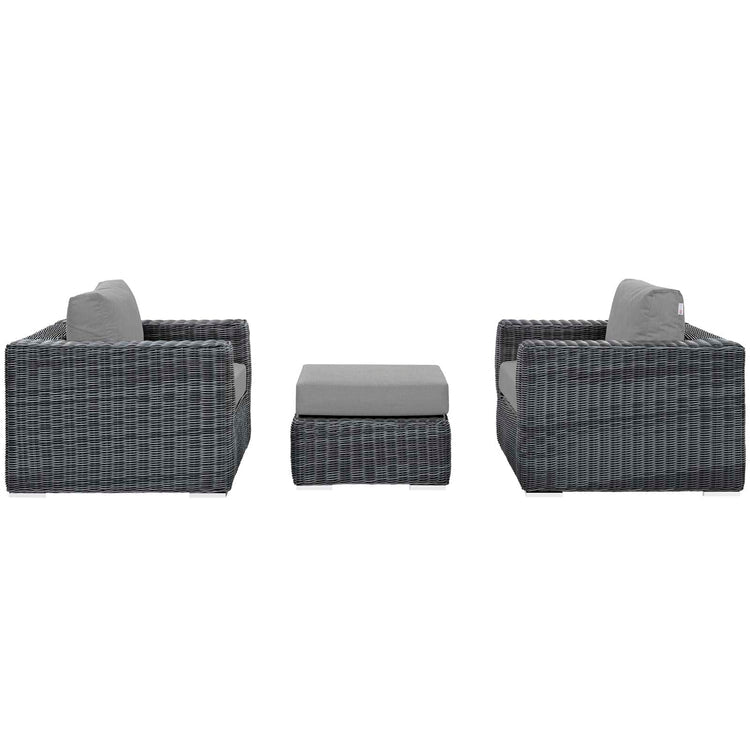 Summon 3 Piece Outdoor Patio Sunbrella® Sectional Set - Canvas Gray