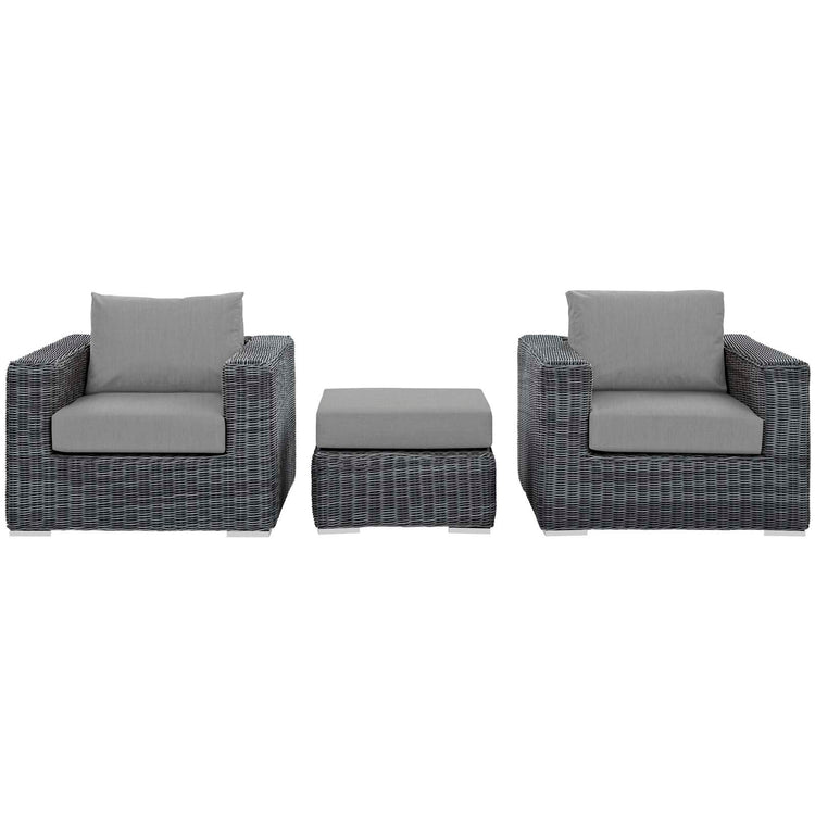 Summon 3 Piece Outdoor Patio Sunbrella® Sectional Set - Canvas Gray