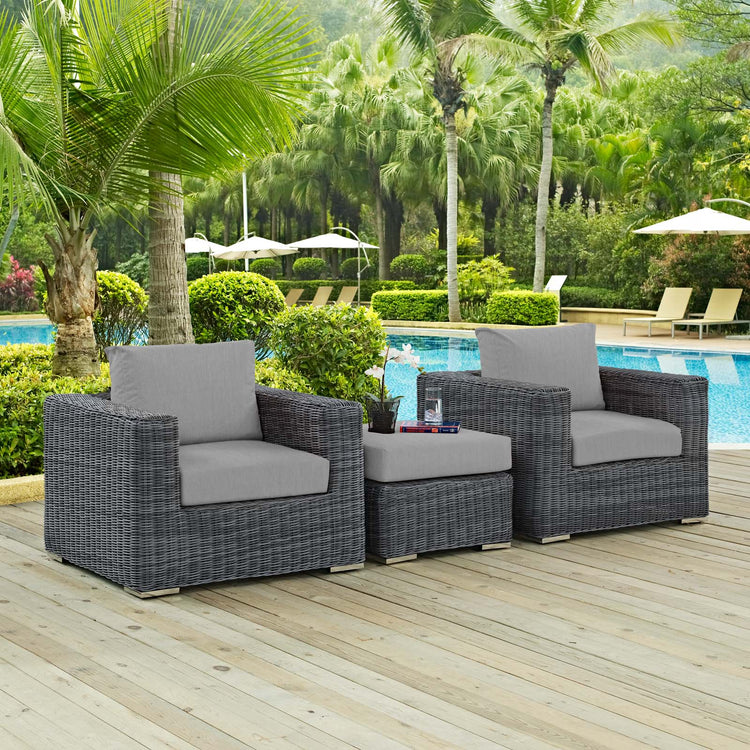 Summon 3 Piece Outdoor Patio Sunbrella® Sectional Set - Canvas Gray
