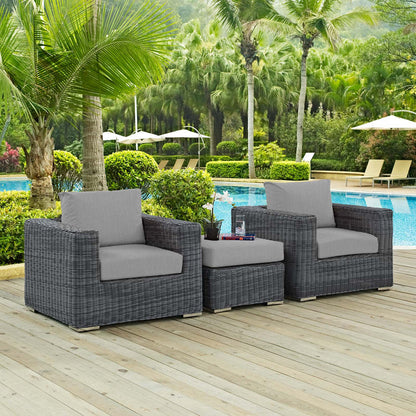 Summon 3 Piece Outdoor Patio Sunbrella® Sectional Set - Canvas Gray