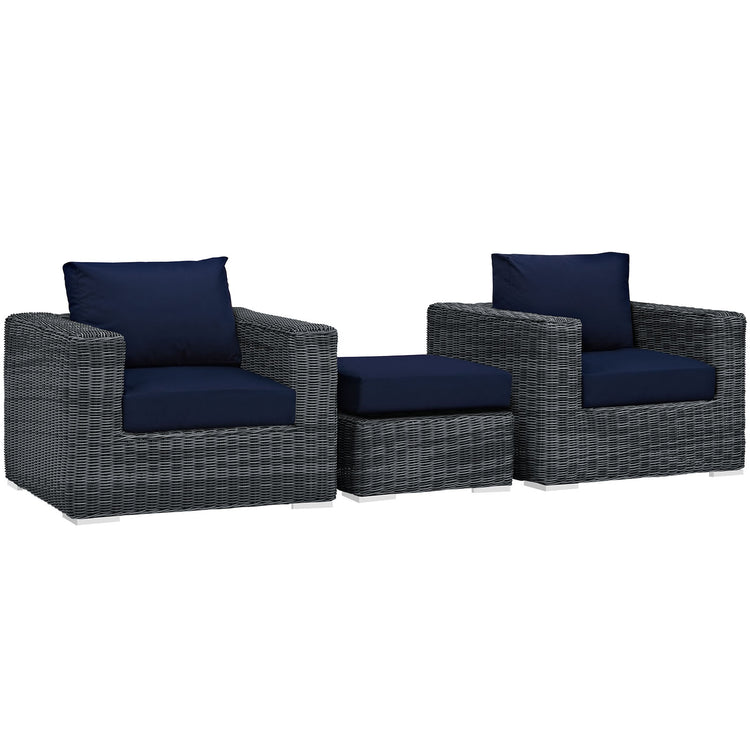 Summon 3 Piece Outdoor Patio Sunbrella® Sectional Set - Canvas Navy