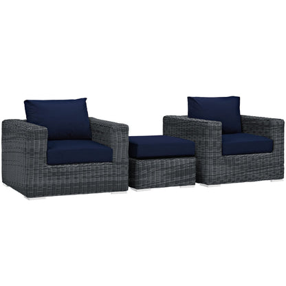 Summon 3 Piece Outdoor Patio Sunbrella® Sectional Set - Canvas Navy