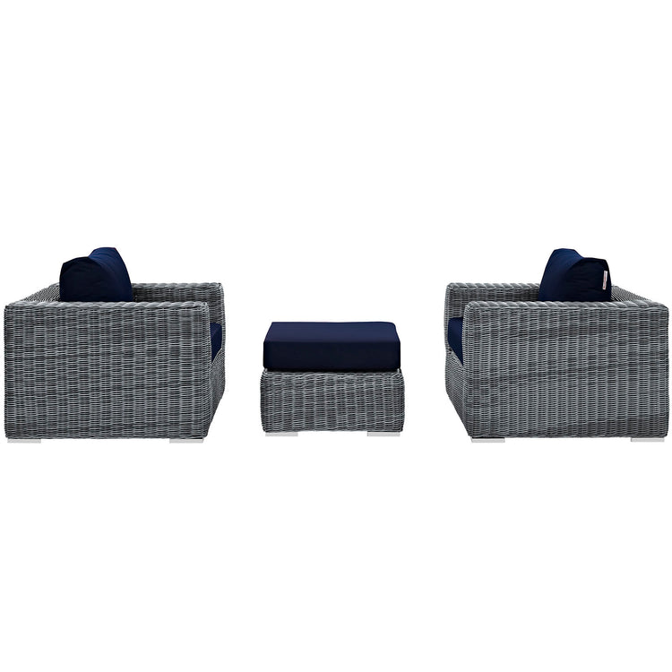 Summon 3 Piece Outdoor Patio Sunbrella® Sectional Set - Canvas Navy