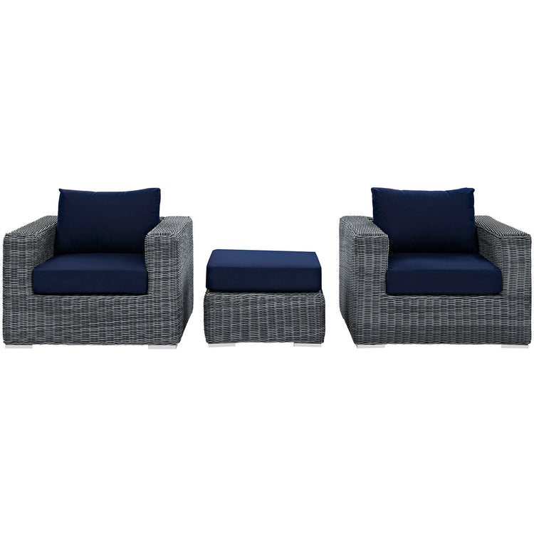 Summon 3 Piece Outdoor Patio Sunbrella® Sectional Set - Canvas Navy