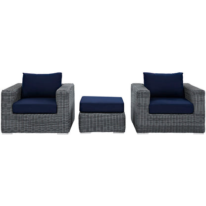 Summon 3 Piece Outdoor Patio Sunbrella® Sectional Set - Canvas Navy
