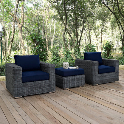 Summon 3 Piece Outdoor Patio Sunbrella® Sectional Set - Canvas Navy