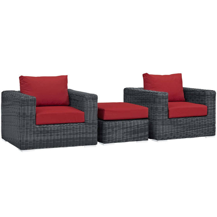 Summon 3 Piece Outdoor Patio Sunbrella® Sectional Set - Canvas Red