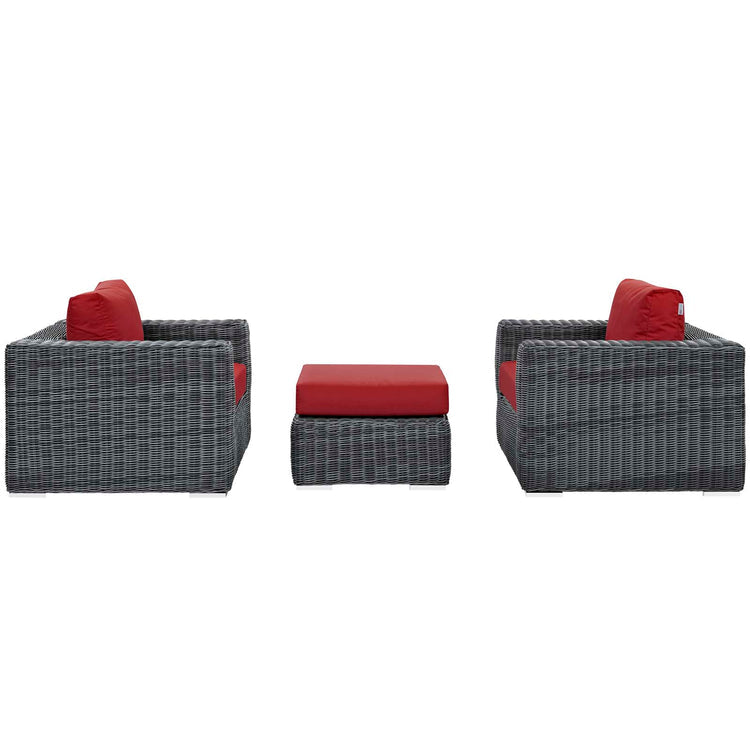 Summon 3 Piece Outdoor Patio Sunbrella® Sectional Set - Canvas Red