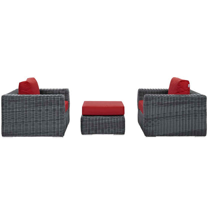 Summon 3 Piece Outdoor Patio Sunbrella® Sectional Set - Canvas Red