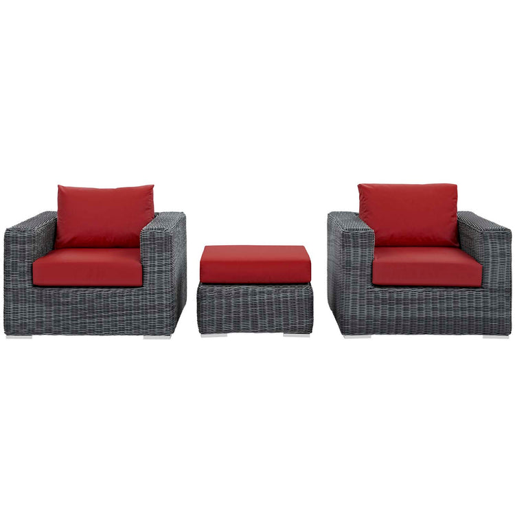 Summon 3 Piece Outdoor Patio Sunbrella® Sectional Set - Canvas Red
