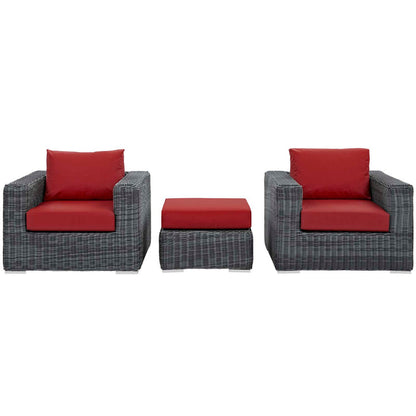 Summon 3 Piece Outdoor Patio Sunbrella® Sectional Set - Canvas Red