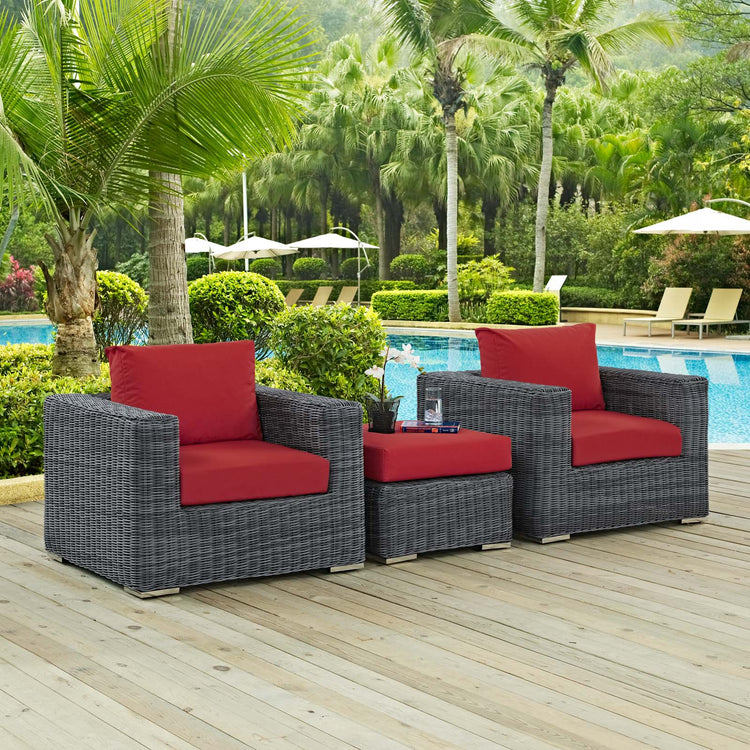 Summon 3 Piece Outdoor Patio Sunbrella® Sectional Set - Canvas Red