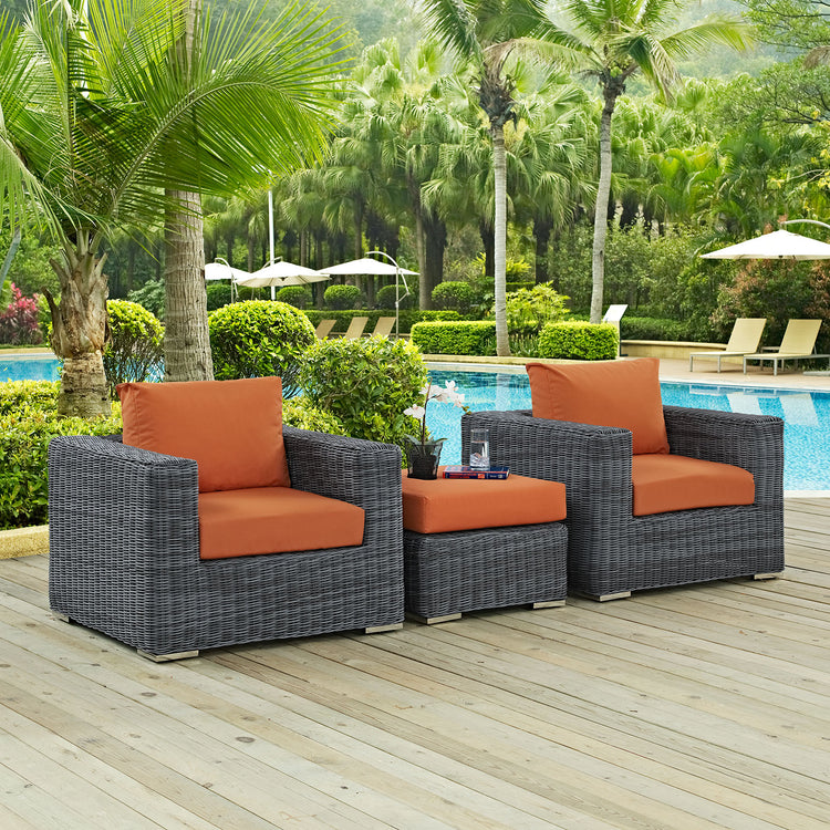 Summon 3 Piece Outdoor Patio Sunbrella® Sectional Set - Canvas Tuscan