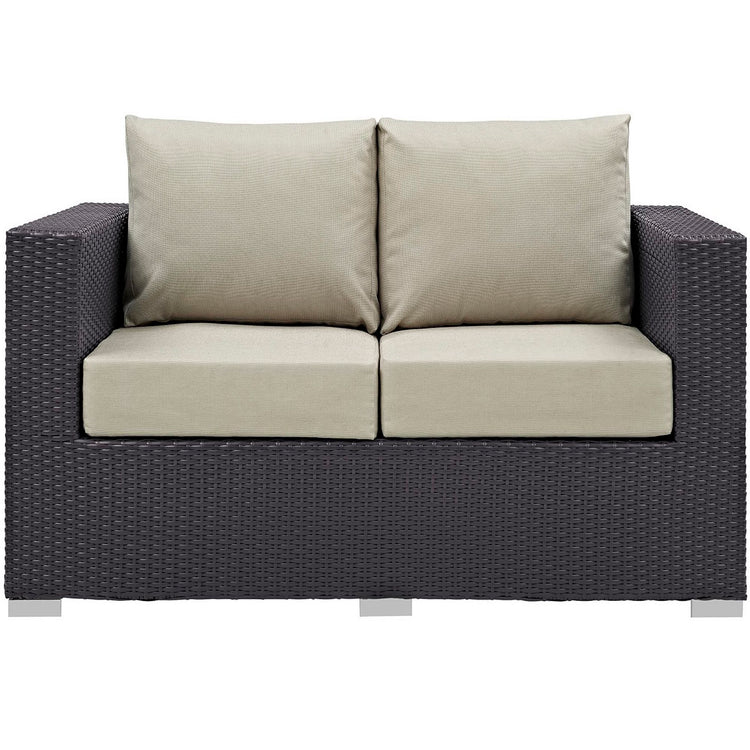 Convene 4 Piece Set Outdoor Patio with Fire Pit - Espresso Beige