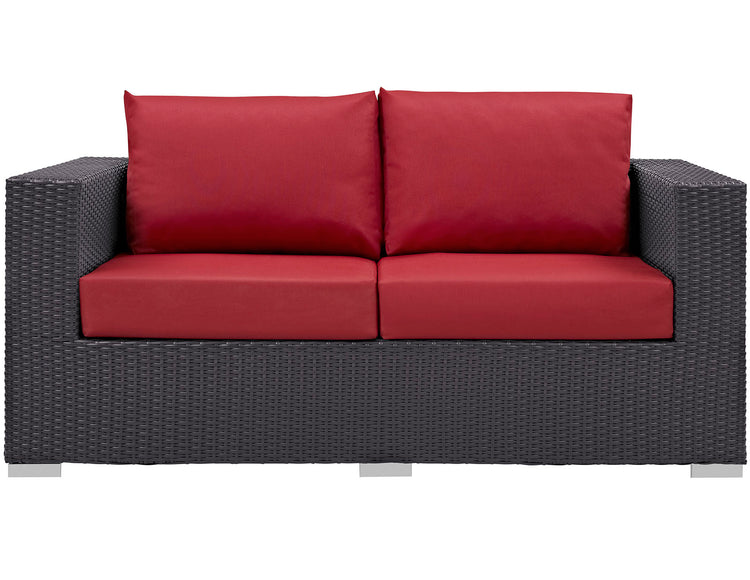 Convene 4 Piece Set Outdoor Patio with Fire Pit - Espresso Red