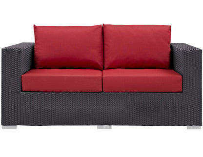 Convene 4 Piece Set Outdoor Patio with Fire Pit - Espresso Red