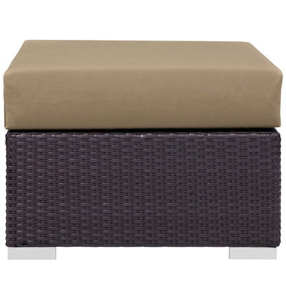Convene Outdoor Patio Fabric Square Ottoman - Espresso Mocha