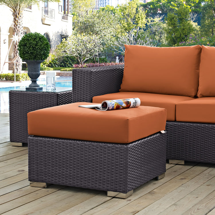 Convene Outdoor Patio Fabric Square Ottoman - Espresso Orange