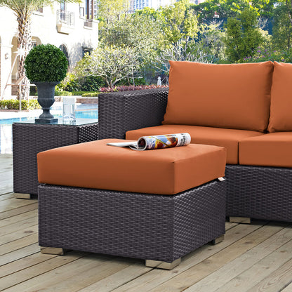 Convene Outdoor Patio Fabric Square Ottoman - Espresso Orange