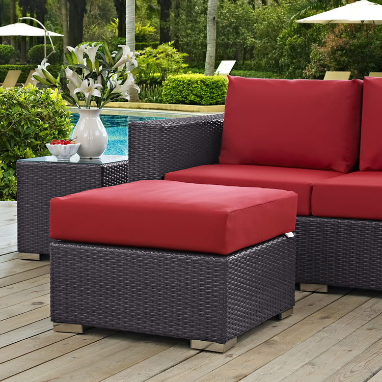 Convene Outdoor Patio Fabric Square Ottoman - Espresso Red