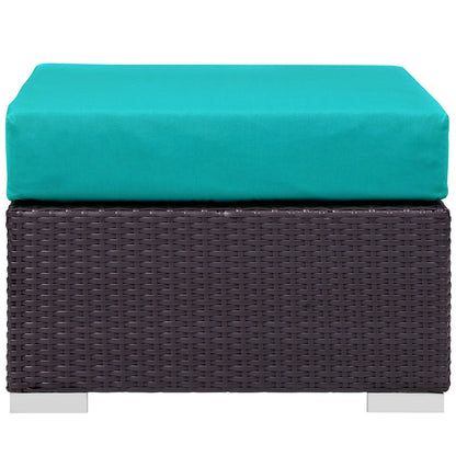 Convene Outdoor Patio Fabric Square Ottoman - Espresso Turquoise