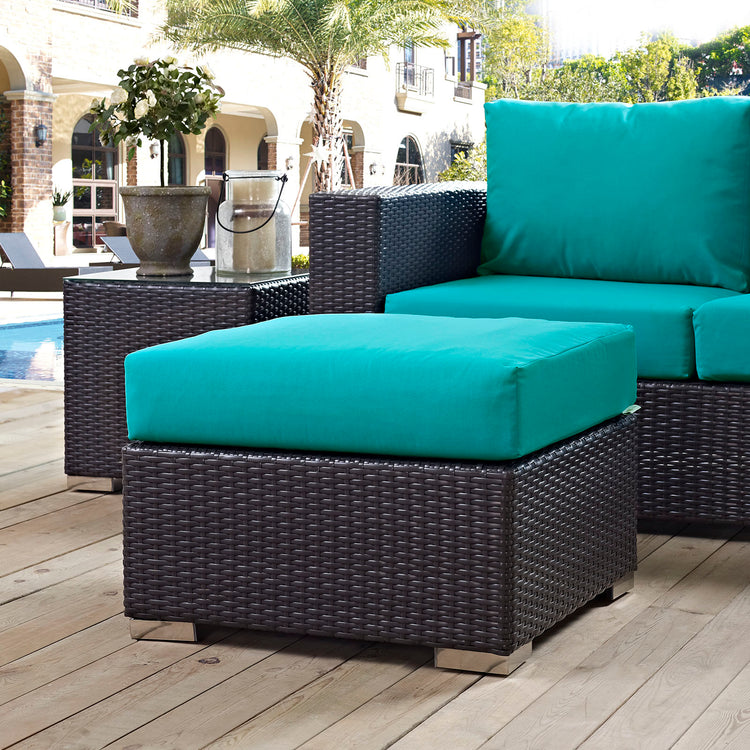 Convene Outdoor Patio Fabric Square Ottoman - Espresso Turquoise