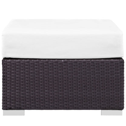 Convene Outdoor Patio Fabric Square Ottoman - Espresso White