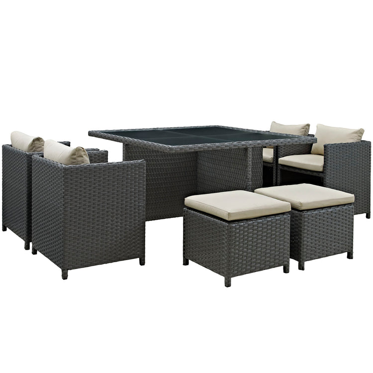Sojourn 9 Piece Outdoor Patio Sunbrella® Dining Set - Antique Canvas Beige
