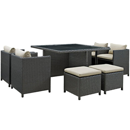 Sojourn 9 Piece Outdoor Patio Sunbrella® Dining Set - Antique Canvas Beige