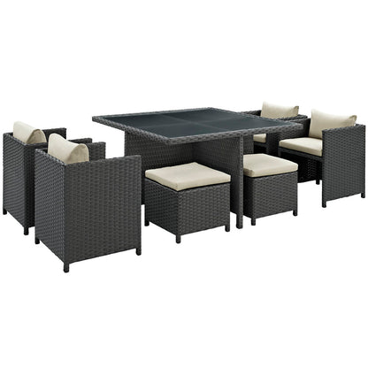 Sojourn 9 Piece Outdoor Patio Sunbrella® Dining Set - Antique Canvas Beige
