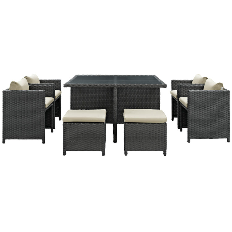Sojourn 9 Piece Outdoor Patio Sunbrella® Dining Set - Antique Canvas Beige