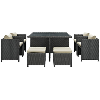 Sojourn 9 Piece Outdoor Patio Sunbrella® Dining Set - Antique Canvas Beige