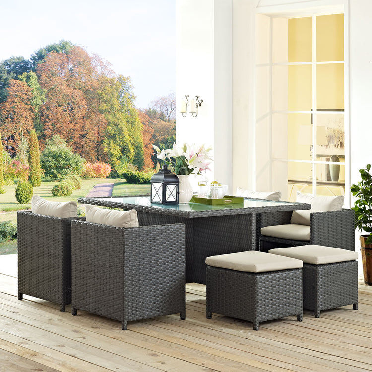 Sojourn 9 Piece Outdoor Patio Sunbrella® Dining Set - Antique Canvas Beige