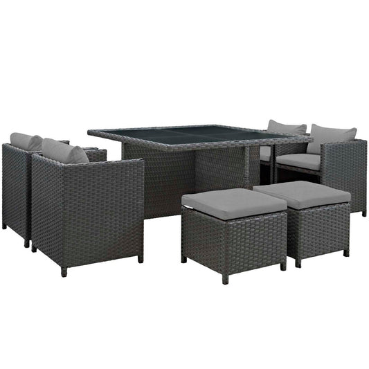 Sojourn 9 Piece Outdoor Patio Sunbrella® Dining Set - Canvas Gray