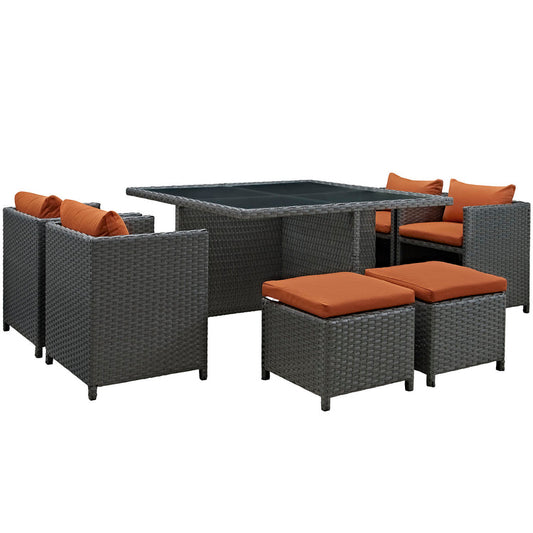 Sojourn 9 Piece Outdoor Patio Sunbrella® Dining Set - Canvas Tuscan