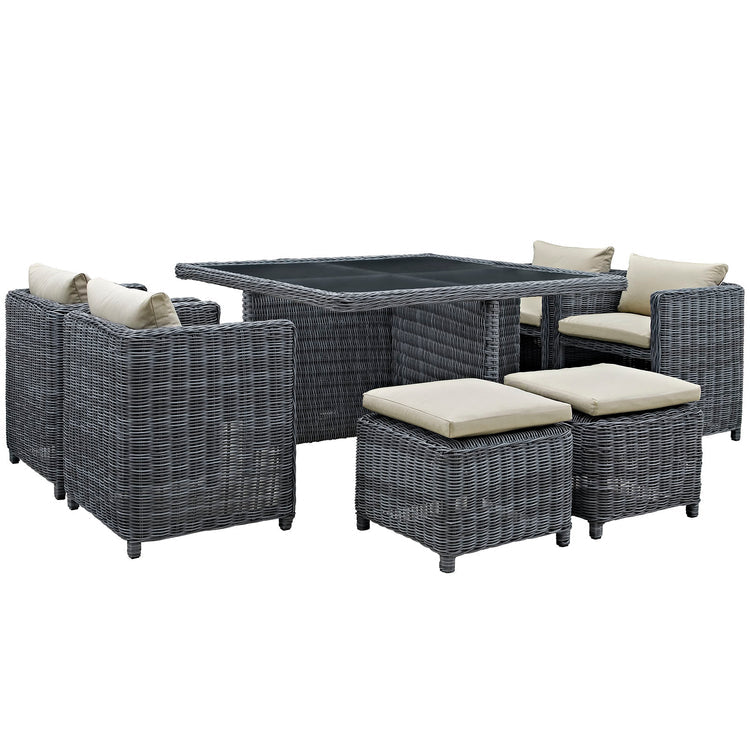 Summon 9 Piece Outdoor Patio Sunbrella® Dining Set - Antique Canvas Beige