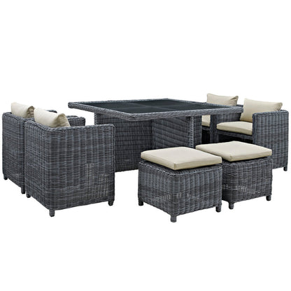 Summon 9 Piece Outdoor Patio Sunbrella® Dining Set - Antique Canvas Beige