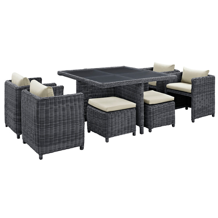 Summon 9 Piece Outdoor Patio Sunbrella® Dining Set - Antique Canvas Beige