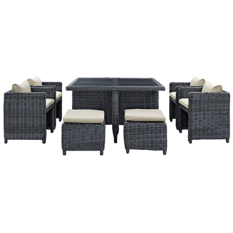 Summon 9 Piece Outdoor Patio Sunbrella® Dining Set - Antique Canvas Beige