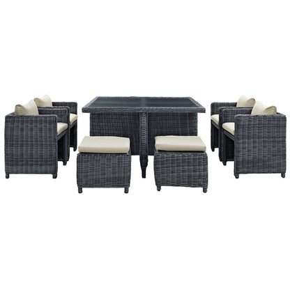 Summon 9 Piece Outdoor Patio Sunbrella® Dining Set - Antique Canvas Beige