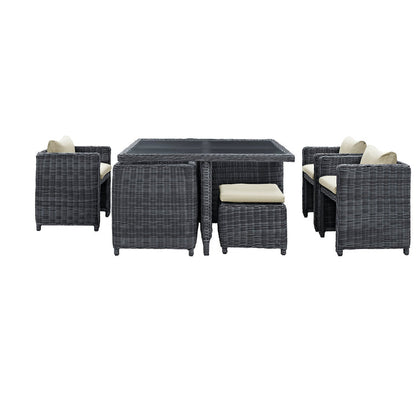 Summon 9 Piece Outdoor Patio Sunbrella® Dining Set - Antique Canvas Beige